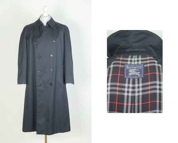 Mens Burberrys Navy Double Breasted Trench Coat G… - image 1