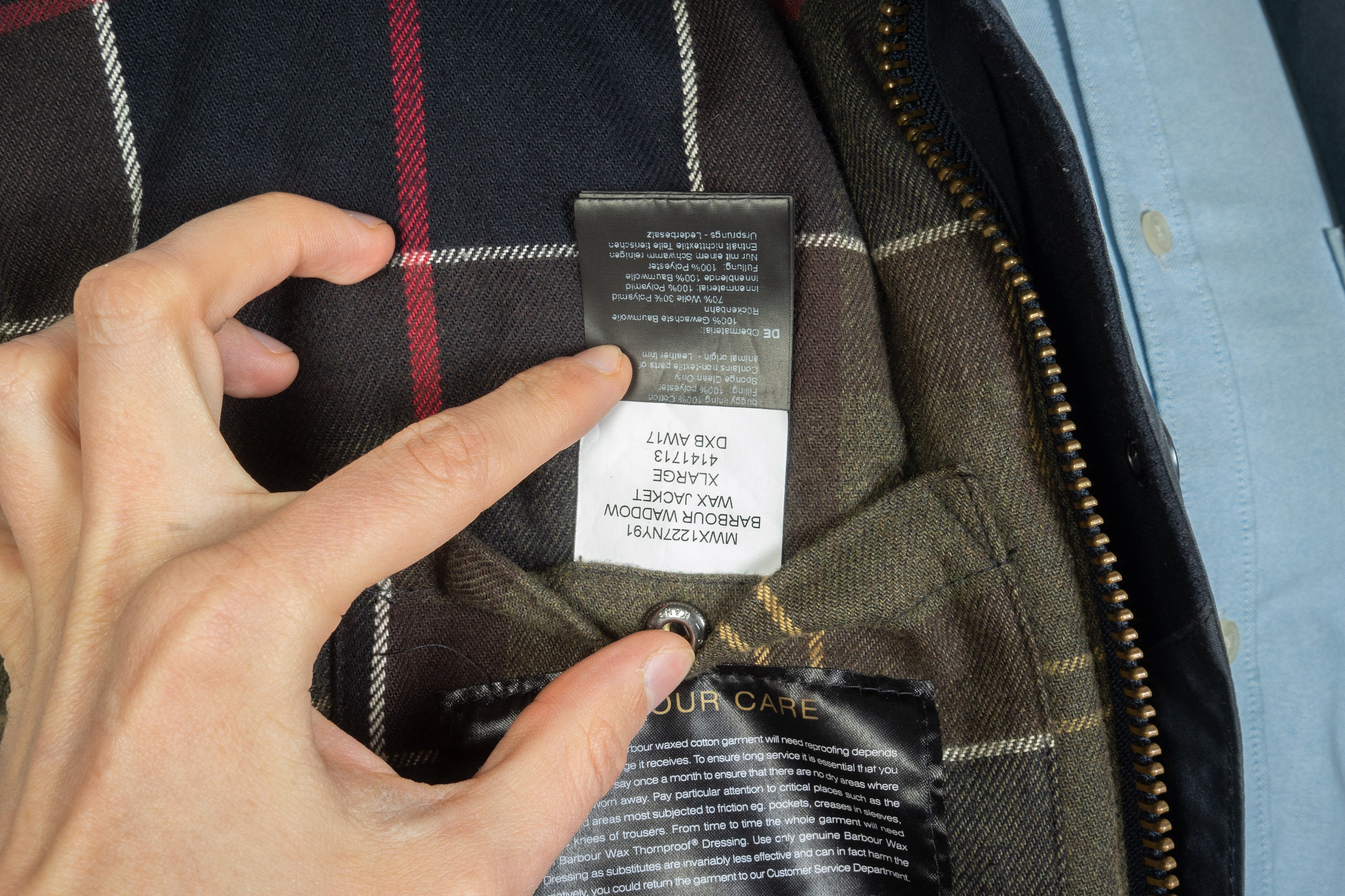 Mens Barbour Tartan Waddow Wax Cotton Navy Blue Jacket Size XL Etsy