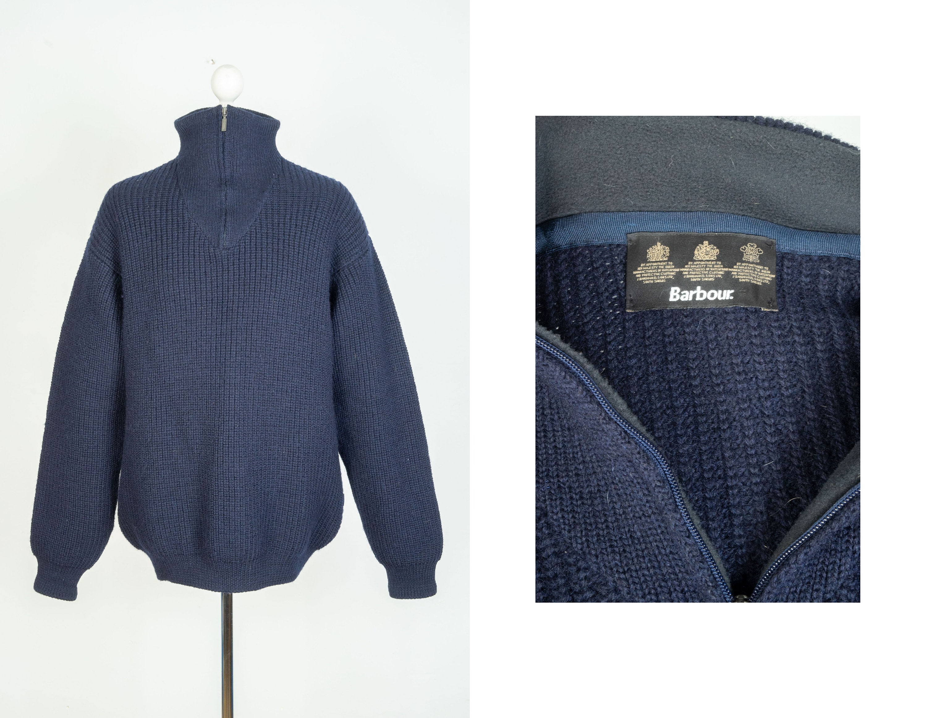 Barbour Type Zip Neck Wool Knit Sweater Jumper Etsy Singapore