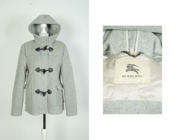 Ladies Burberry London Wool Gray Duffle Coat Size… - image 1