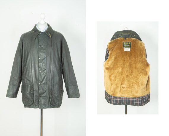 Mens Vintage Barbour Beaufort Wax Cotton Navy/Bla… - image 1