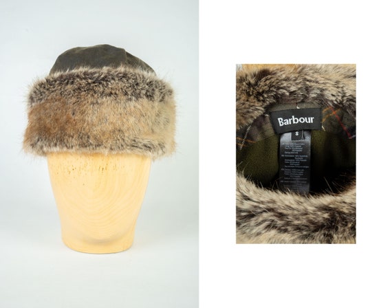 Ladies Barbour Bucket Cotton Waxed Fur Olive Hat … - image 1