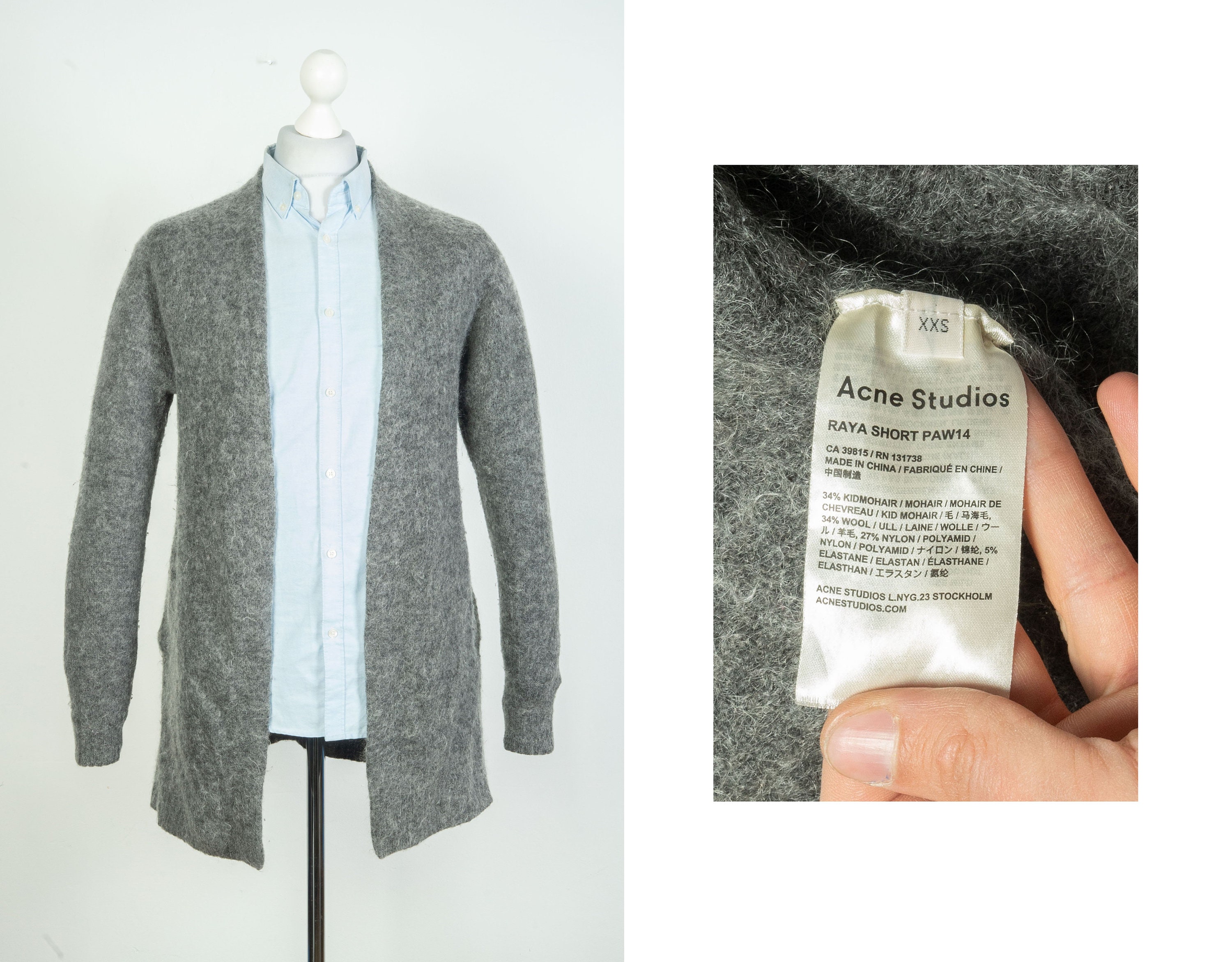 Acne Studios Raya Short Paw14 Wool Mohair Cardigan Gray XXS M-L - Etsy