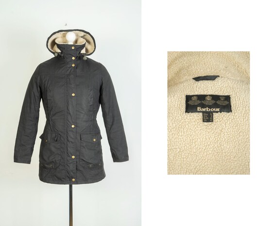 Ladies Barbour Bleaklow Hooded Black Wax Cotton Jacket Size UK 12 US 8