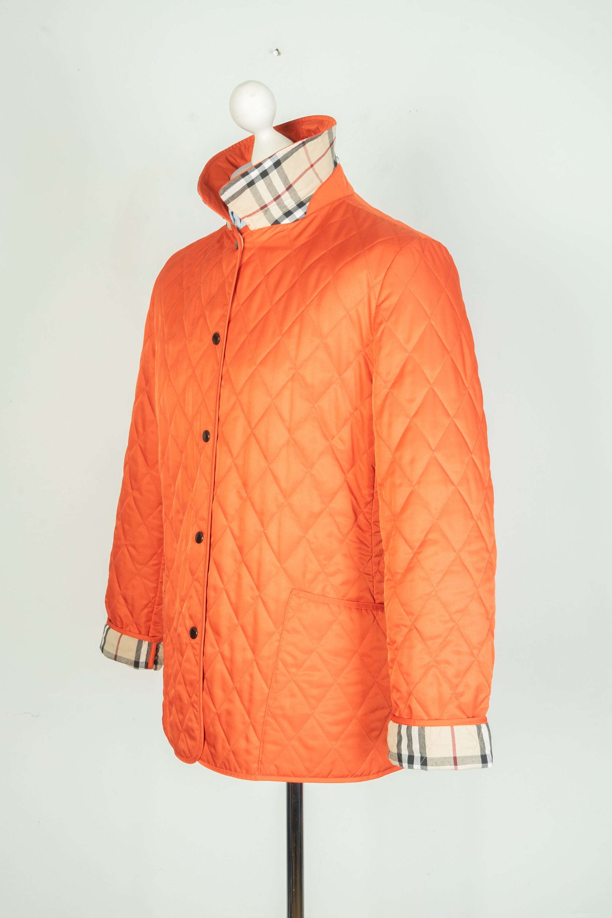 Ladies Burberry London Quilted Nova Check Orange Jacket Size L Etsy