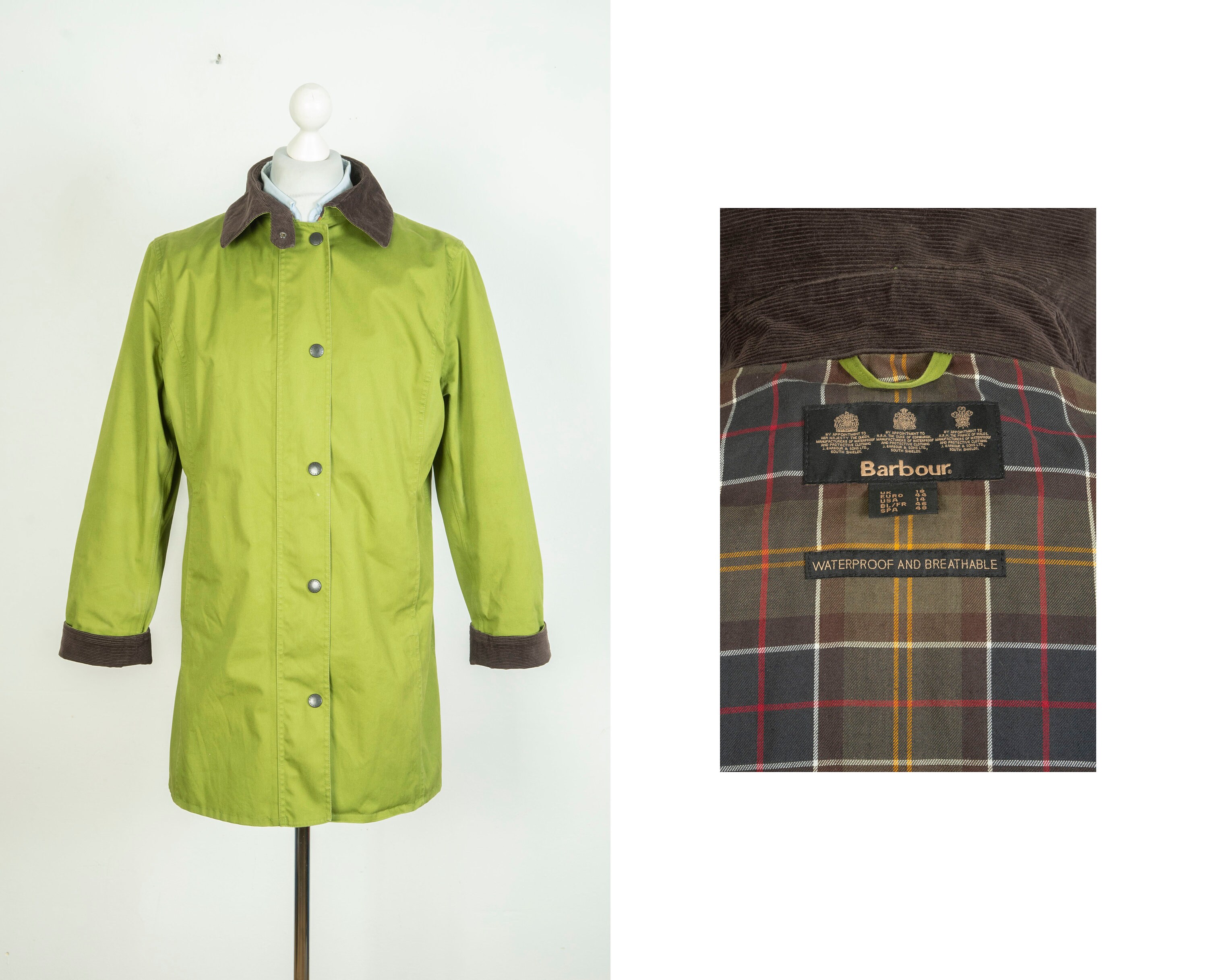 Ladies Barbour Newmarket Waterproof and Breathable Green Jacket Size UK 18 US 14