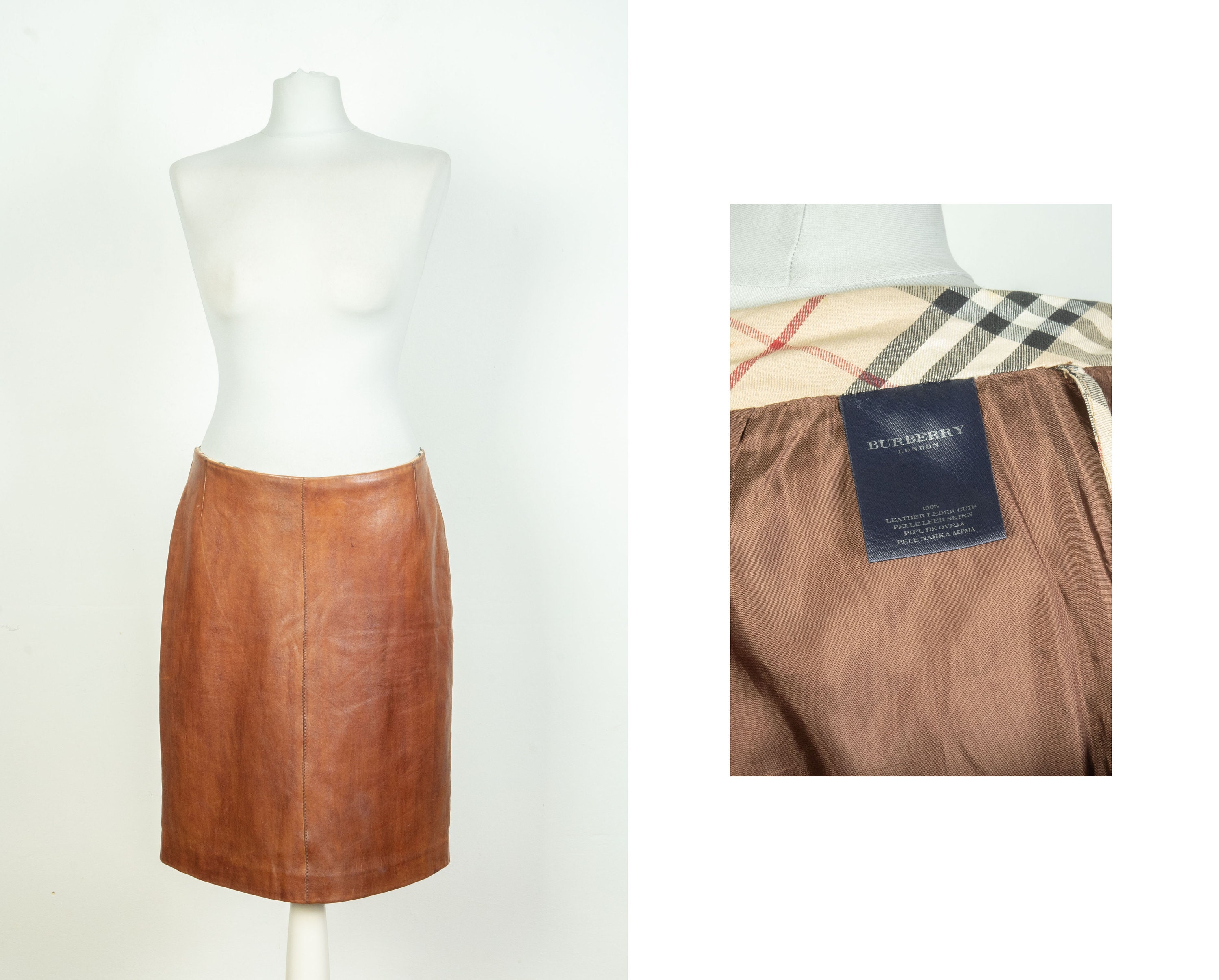Burberry brown top leather skirt