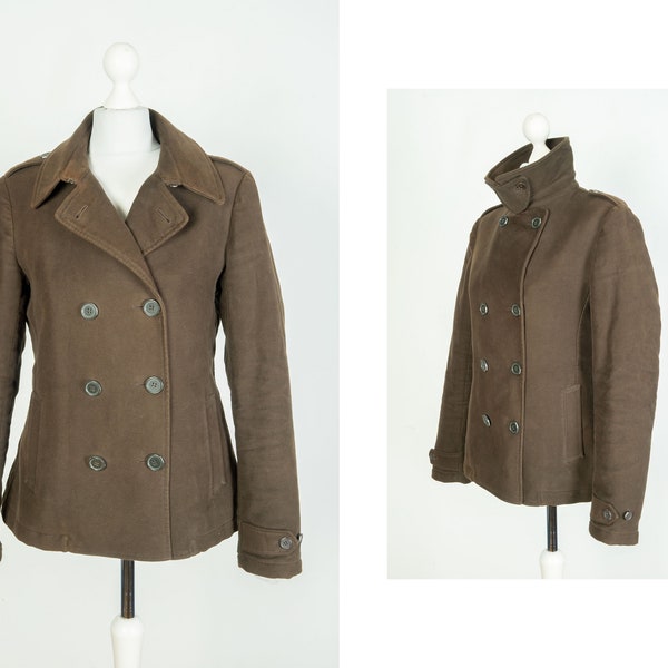 Ladies Aspesi Wool Double Breasted Brown Pea Coat Jacket Size M