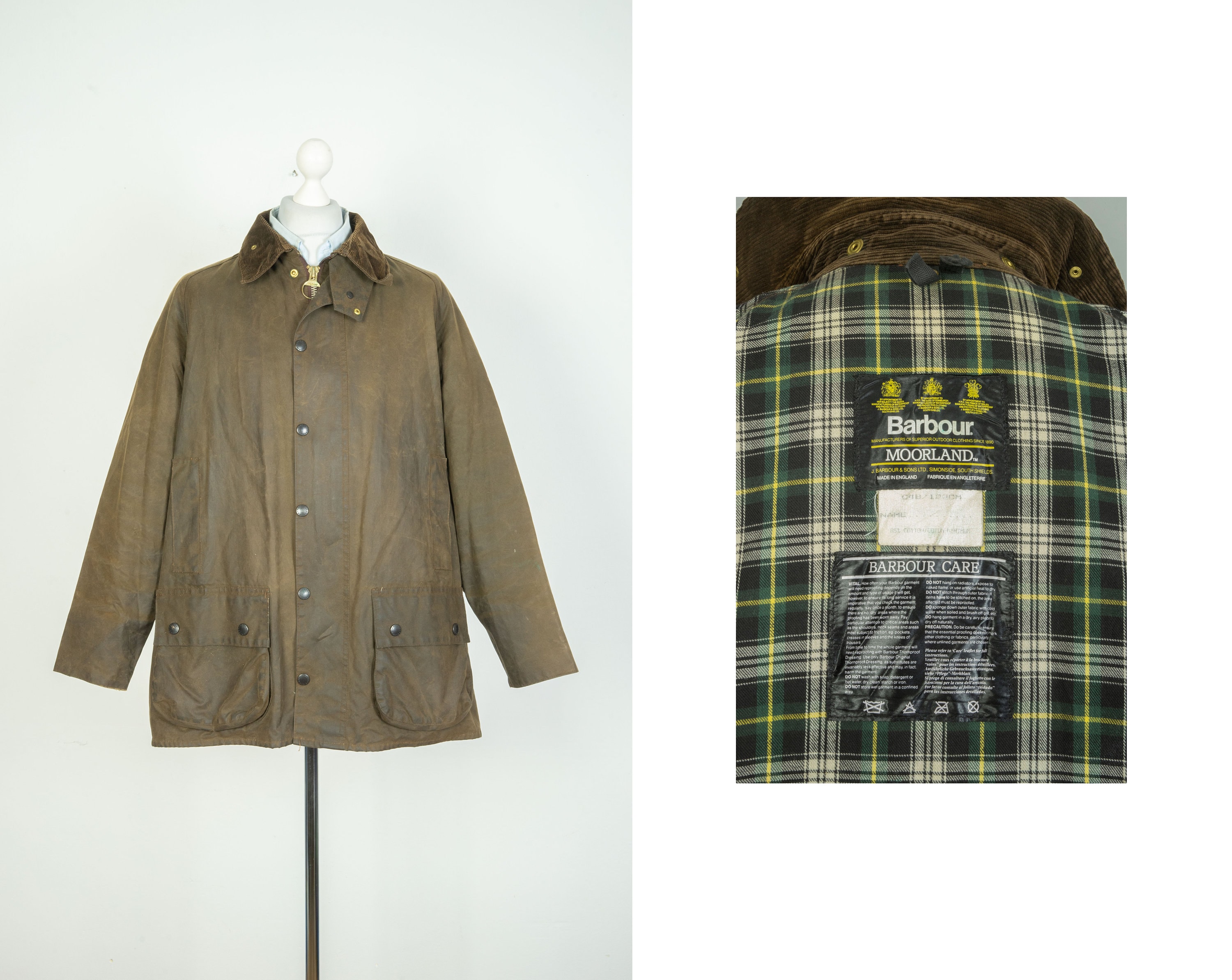 Mens Barbour Moorland Wax Cotton Brown Jacket Size C48 122CM Mens Barbour Moorland Wax Cotton Brown Jacket Size C48 122CM