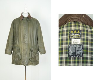 Mens Barbour Classic Border Wax Cotton Olive Jacket Size 44