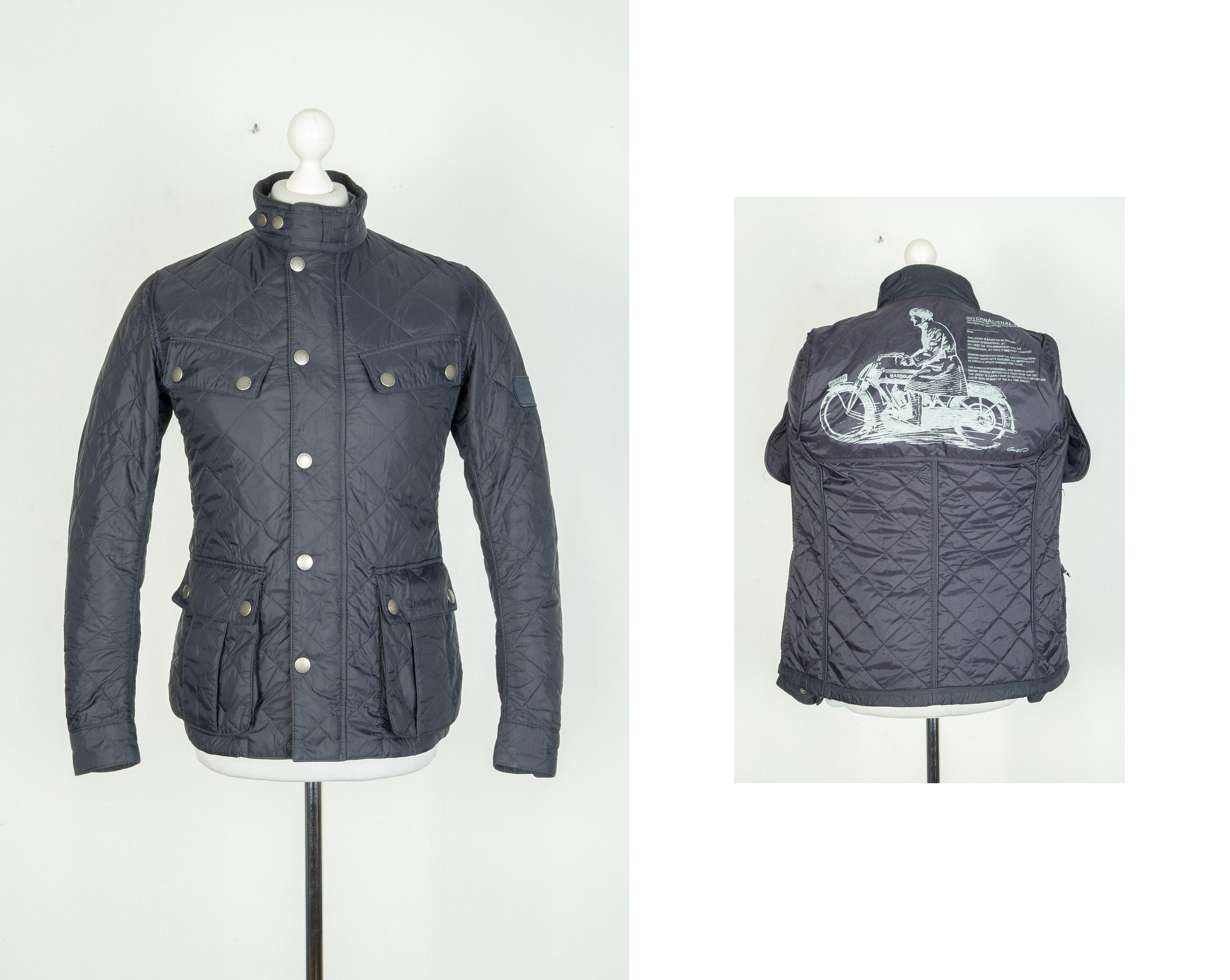 Men s Barbour International Ariel Quilted Navy Jacket Size S