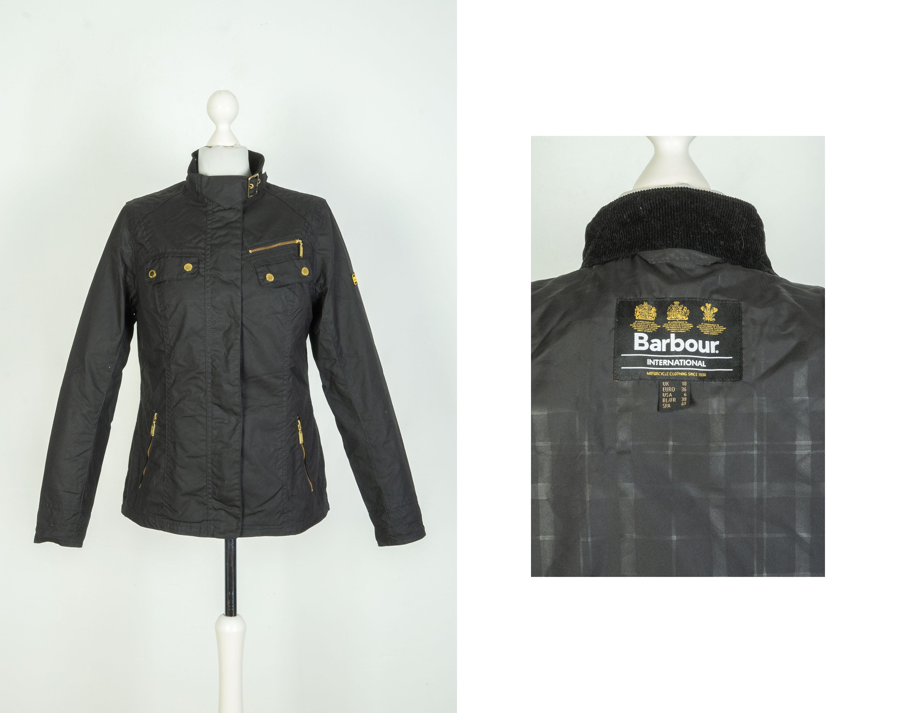 Ladies Barbour International Leader Wax Cotton Black Jacket Size UK 10 US 6 Etsy Canada