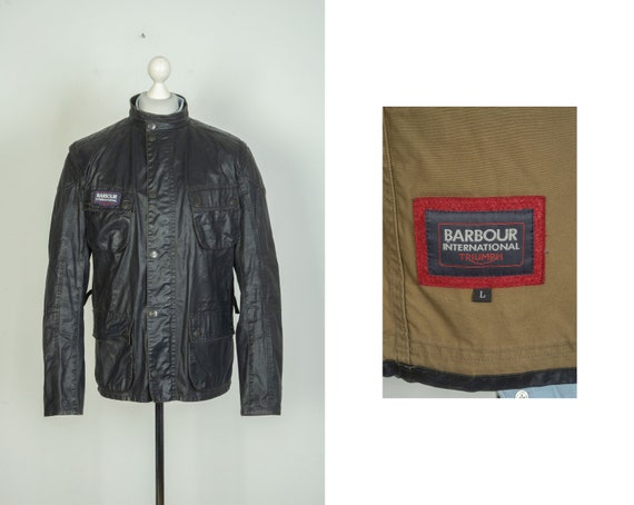Men s Barbour International Carbon Triumph Black Field Cotton Jacket Size L Etsy