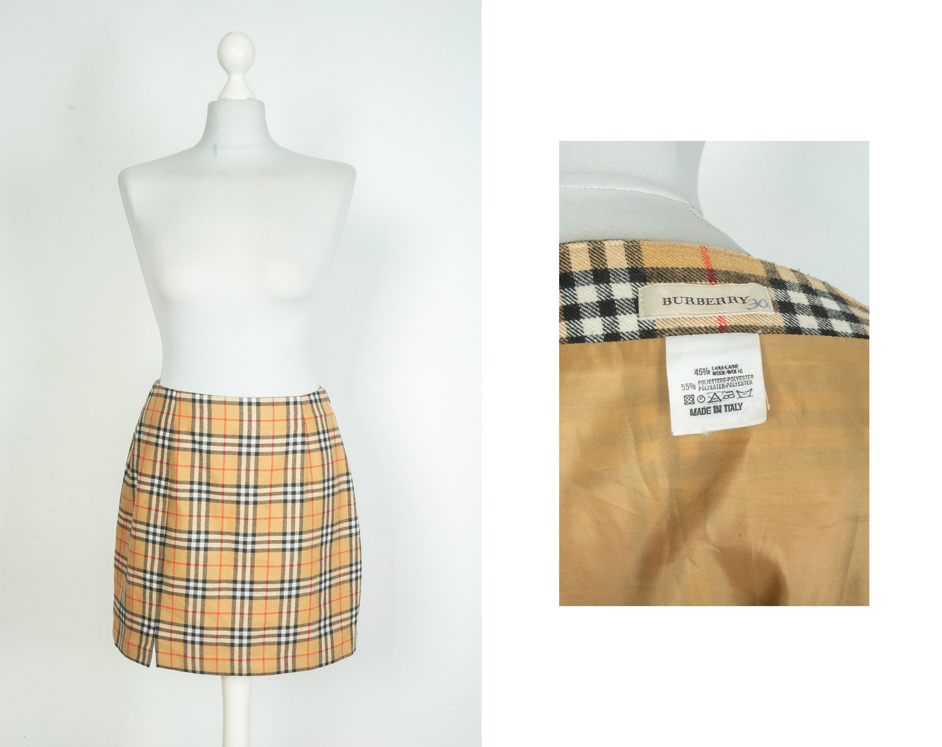 Vintage Burberry Womens Wool Skirt Pleated Nova Check - Size 6 - 8