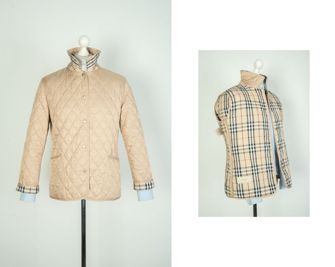 Ladies Burberry London Quilted Nova Check Beige Jacket Size L Etsy