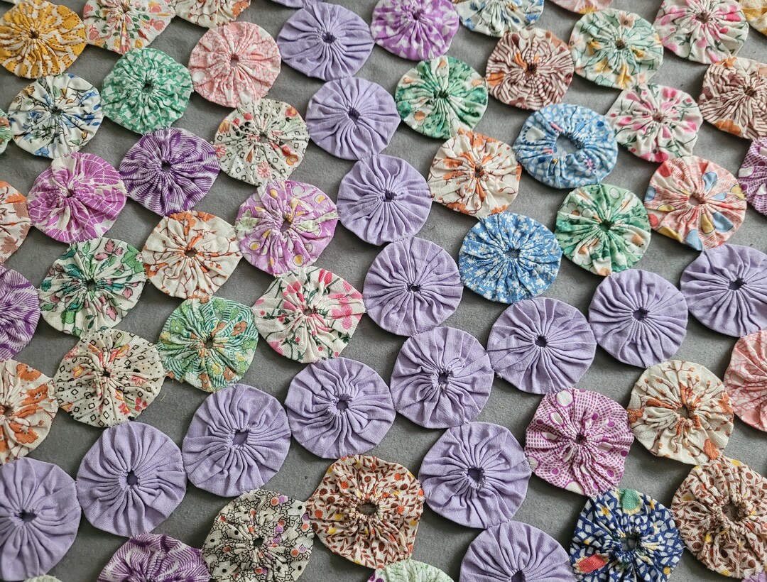 Vintage 73x98 Colorful 1930's Hand Made Yoyo Quilt Etsy