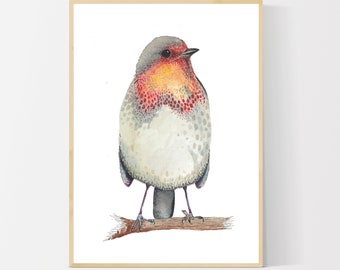 European Robin in Watercolor - Giclee Bird Art Print - Unframed