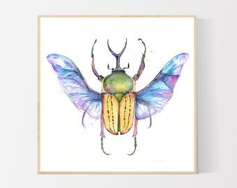 African Flower Beetle in Watercolor - Giclee Insect Art Print