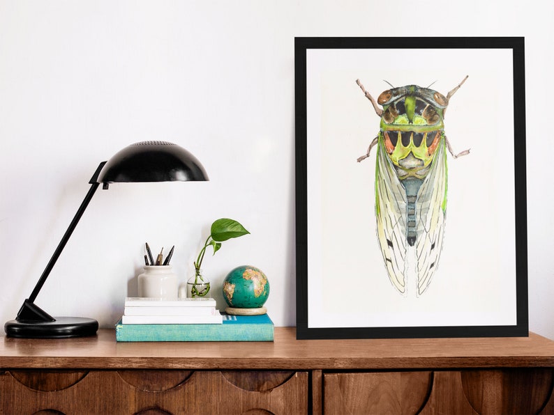 Watercolor Cicada Giclee Insect Art Print Unframed image 2