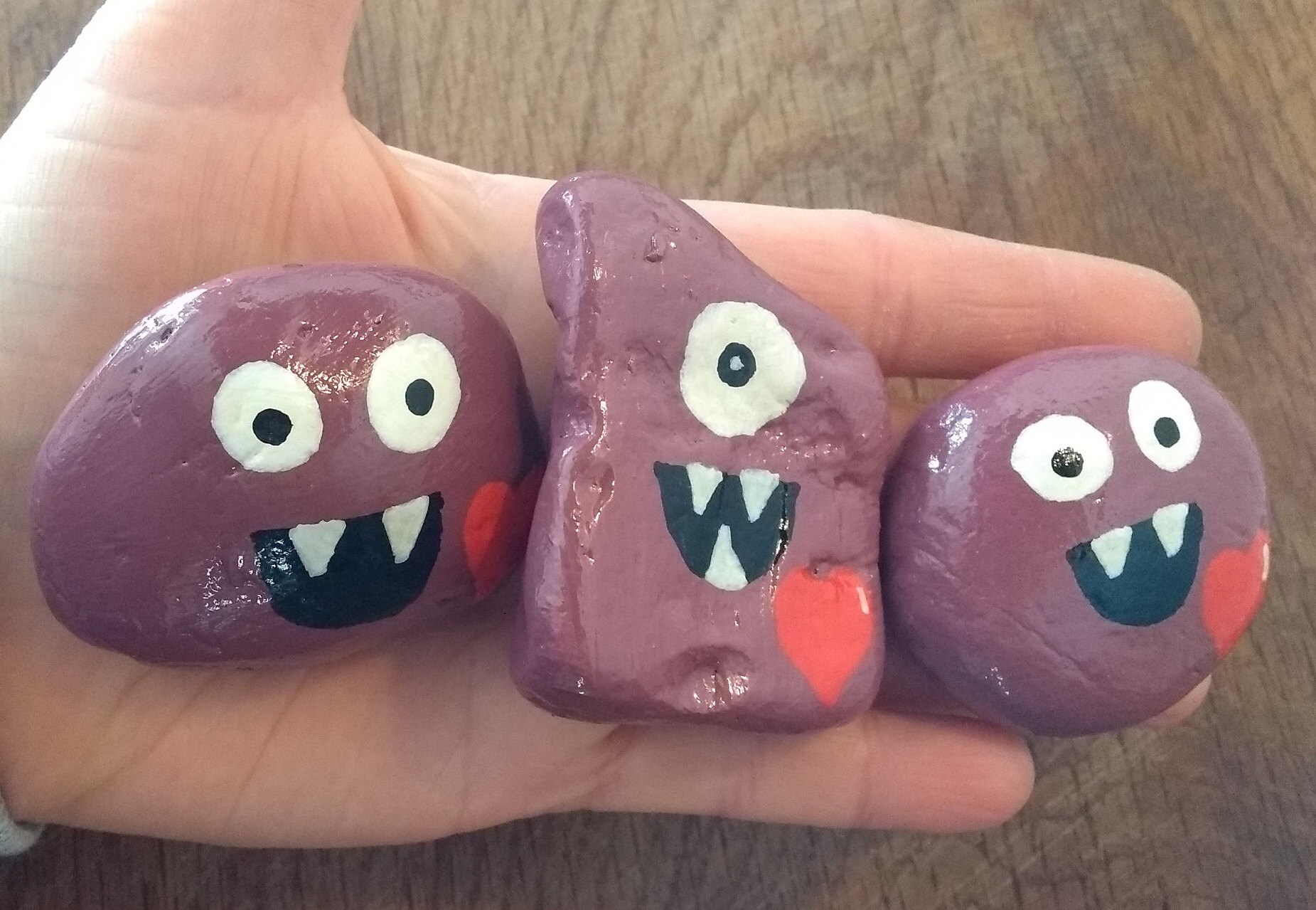 Pocket hugs Hand painted rocks Medium hug monsters Thinking Etsy