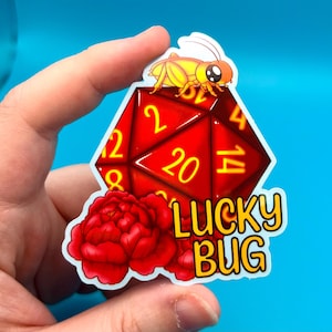 Lucky Bug D20 die geschnittenen wetterfesten Vinyl Aufkleber für Flaschen Laptop Planer Journal Hexe ästhetischen niedlichen Käfer Grille ttrpg dnd Tischplatte