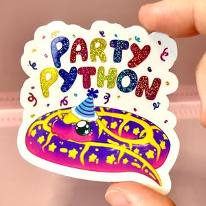 Holographic glitter Party Python Sticker: Weatherproof Vinyl Die Cut