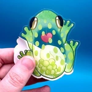 Grenouille en verre transparent découpé vinyle autocollant pour bouteilles d'eau journaux ordinateurs portables tablettes | amphibiens herpétologie Hyalinobatrachium réticulé