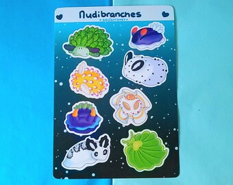 Nudibranch A6 vinyl sticker sheet |  animal wildlife stationery ocean digital manga kawaii cute bujo journal planner kemono die cut animals