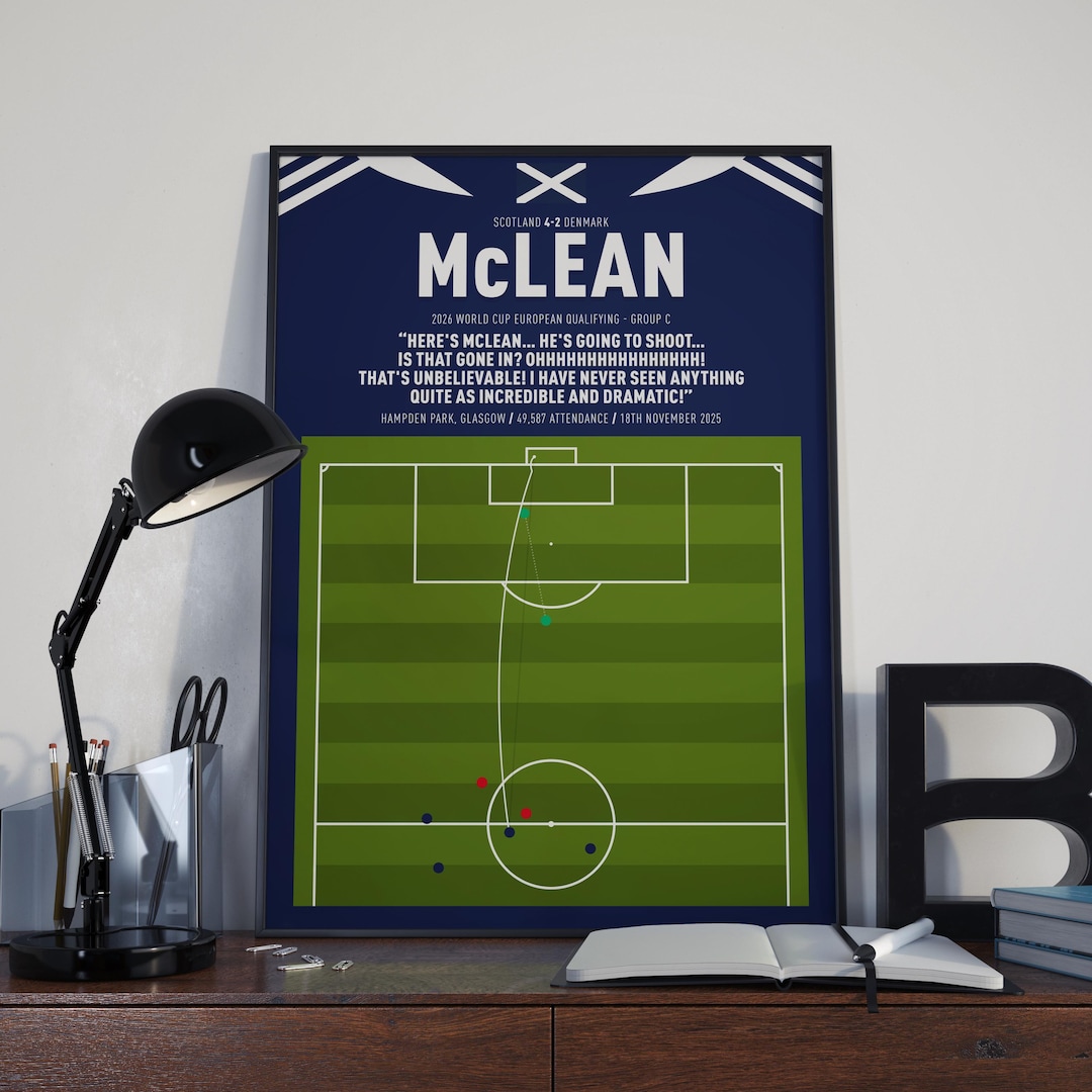 Kenny Mclean Goal World Cup Qualifier 2025 Scotland Print By Iconic kenny-mclean-goal-scotland-vs-denmark-2026-world-cup-qualifying