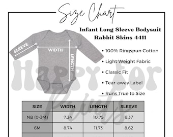Rabbit Skins 4411 Size Chart, Infant Long Sleeve Bodysuit Size Guide, Onesie Size Chart, Infant Size Guide, Rabbit Skins Size Guide