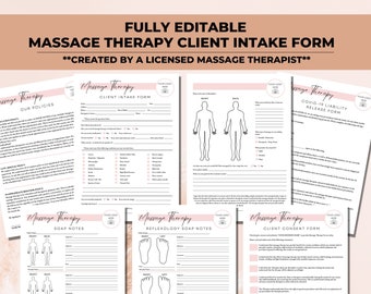 Paquete de formularios de TERAPIA DE MASAJE, formularios de consentimiento y admisión de clientes de masajes editables, formulario de admisión de clientes, formularios de terapeutas de masaje, formularios de spa,