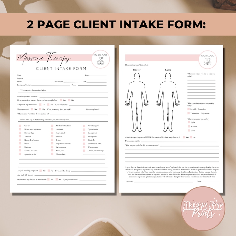 Massage Client Intake and Consent Forms Editable, Client Intake Form ...