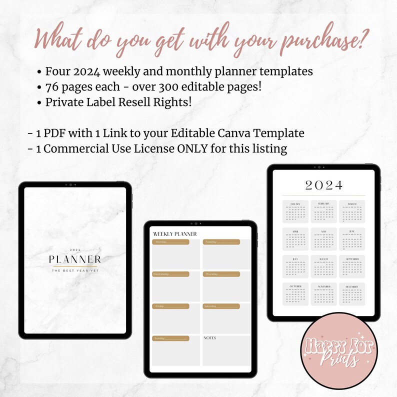 PLR Digital Planner Bundle Hyperlinked 2024 Digital Planner Etsy