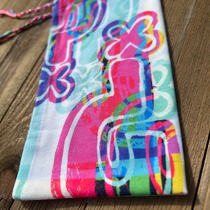 RTS OOAK Dazzzed&Confuzzzed tarot card drawstring pouch original fabric witches and wanderers psychedelic hand drawn neon question marks