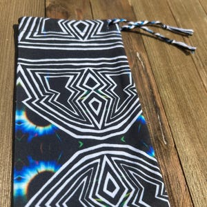 RTS OOAK Bowie tarot card drawstring pouch original fabric witches and wanderers psychedelic hand drawn psyvortex sunburst lightning bolt