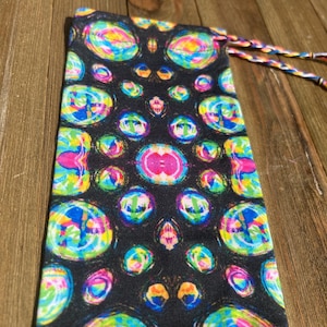RTS OOAK Comfort Zone tarot card drawstring pouch original fabric witches and wanderers psychedelic hand drawn rainbow bubble design