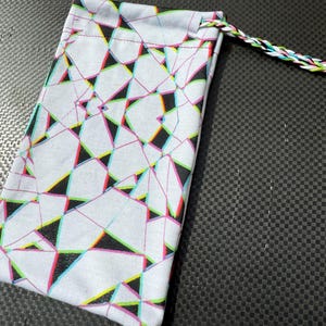 RTS OOAK BRøKn white neon 3D effect tarot card drawstring pouch original fabric witches and wanderers optical illusion design