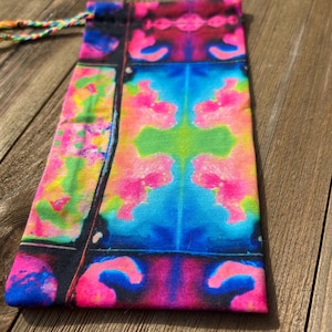 RTS OOAK LSDreamz tarot card drawstring pouch original fabric witches and wanderers psychedelic hand drawn design neon liquid art