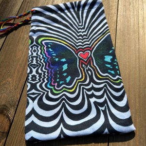MTO OOAK (After)Life tarot card drawstring pouch original fabric witches and wanderers psychedelic hand drawn butterfly psyvortex design
