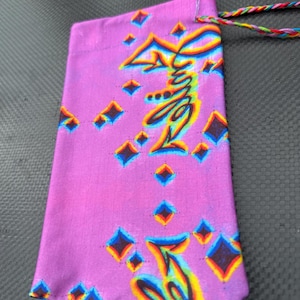 RTS OOAK SMiiiLe bubblegum tarot card drawstring pouch original fabric witches  wanderers psychedelic hand drawn design neon grid street art