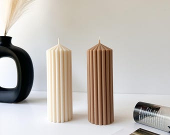Ribbed Pillar Candle: Soy Wax Decorative Candle