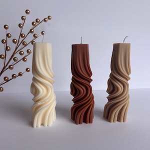 Twisted wavy pillar candle - soy wax - decorative candle - gift for women - custom candle shelf decor room - housewarming aesthetic