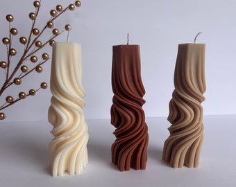 Twisted wavy pillar candle - soy wax - decorative candle - gift for women - custom candle shelf decor room - housewarming aesthetic