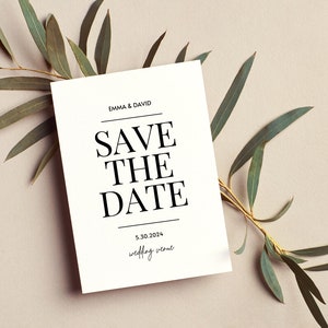 モダンで編集可能なSave the Dateテンプレート、シンプルなSave the Dateデジタルダウンロード、ミニマリストなSave the Date DIY印刷可能テンプレート、シックな招待状