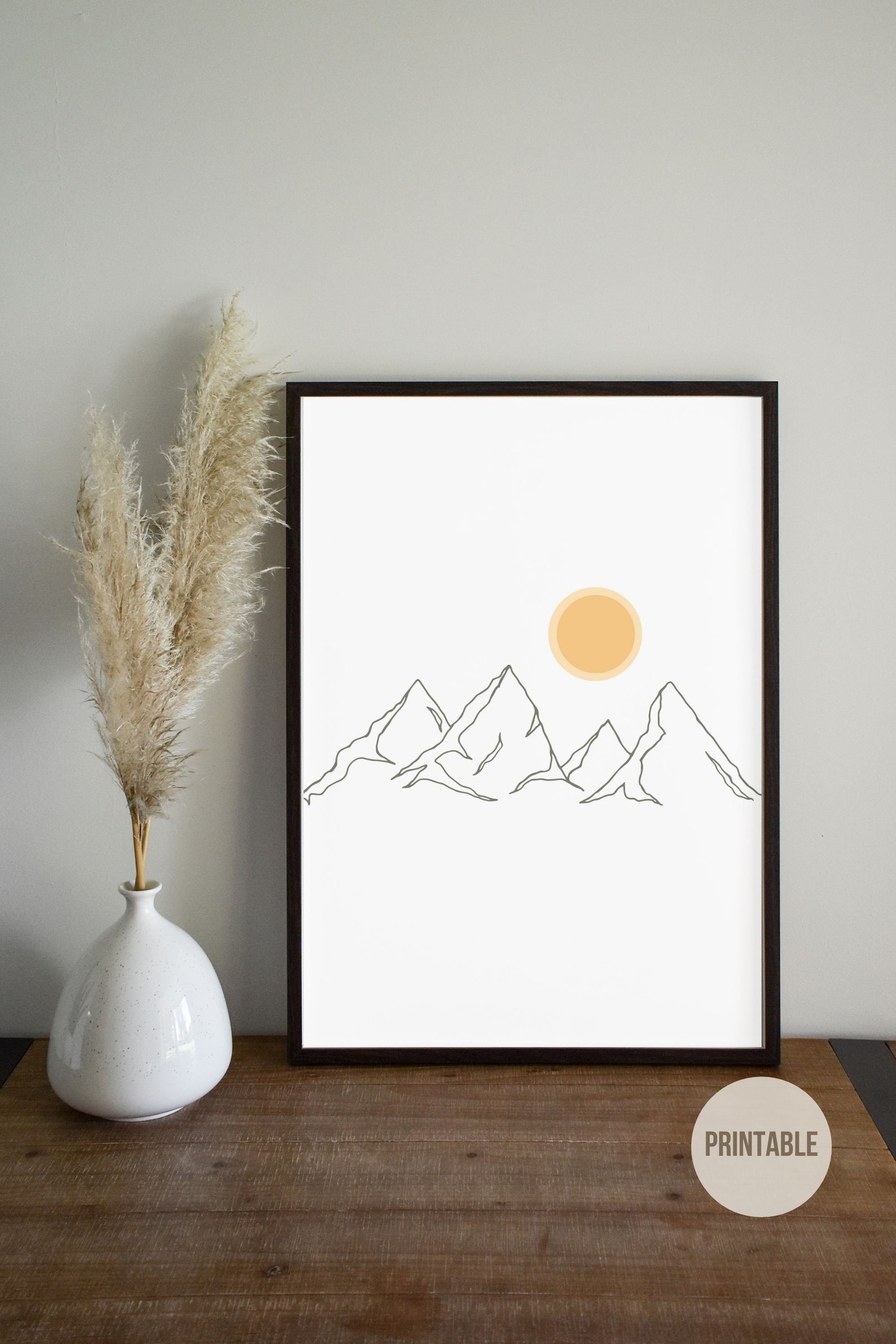 Minimalist Mountain Wall Art Abstract Landscape Print Line Etsy
