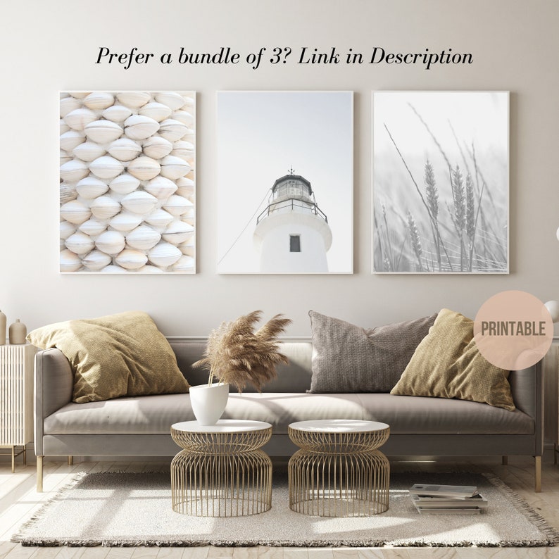 White Beach Coastal Collection, Beach Set of 6 Prints, Surf Print With Plants Waves Bicycle ...