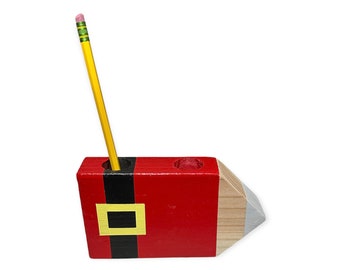 Personalized Mini Christmas Teacher Pencil Holder Gift | Customized Holiday Classroom Decor Gift | Teacher Santa Gift l Seasonal Decor