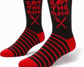 Eat The Rich Socks – Funny Punk Socks Gift – Alternative Socks for Him or Her – Gothic Grunge Style – Festival Socks UK 6-11 Streetwear