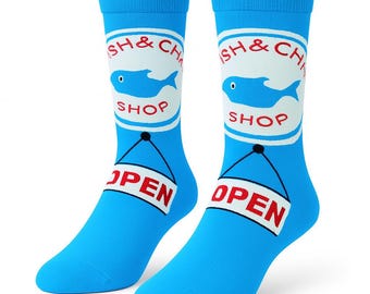 Fish and Chips Socks – Funny Food Socks – British Gift – Novelty Socks for Men & Women – Letterbox Gift – Unisex 6-11