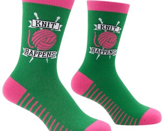 Knit Happens Socks – Funny Knitting Gift – Yarn Lover Socks – Gift for Knitters & Crocheters – Novelty Socks UK